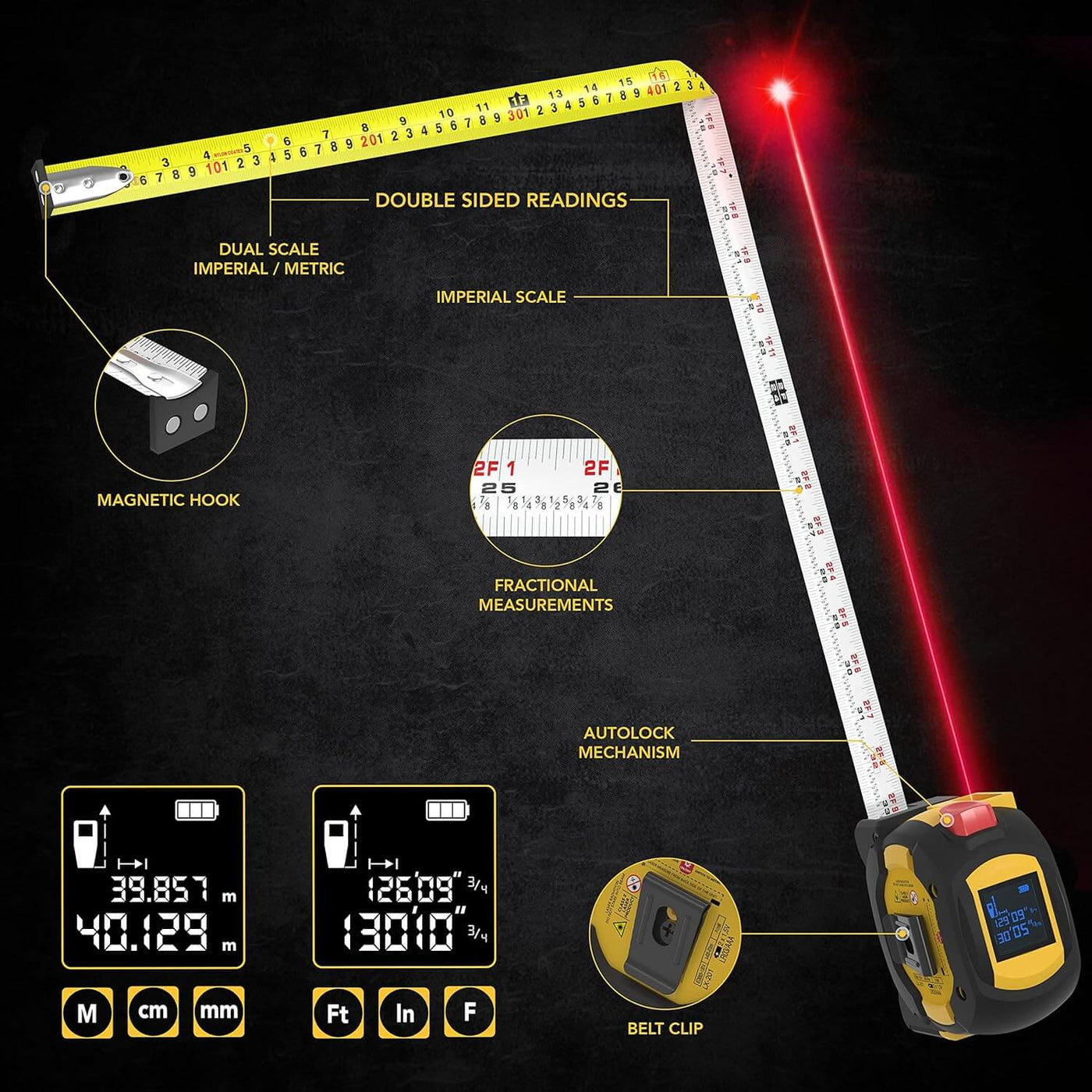 Ozanix™ 3-in-1 Digital Laser Measuring Tape